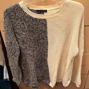 Saks Fifth Avenue Black and Cream Crew Neck Sweater